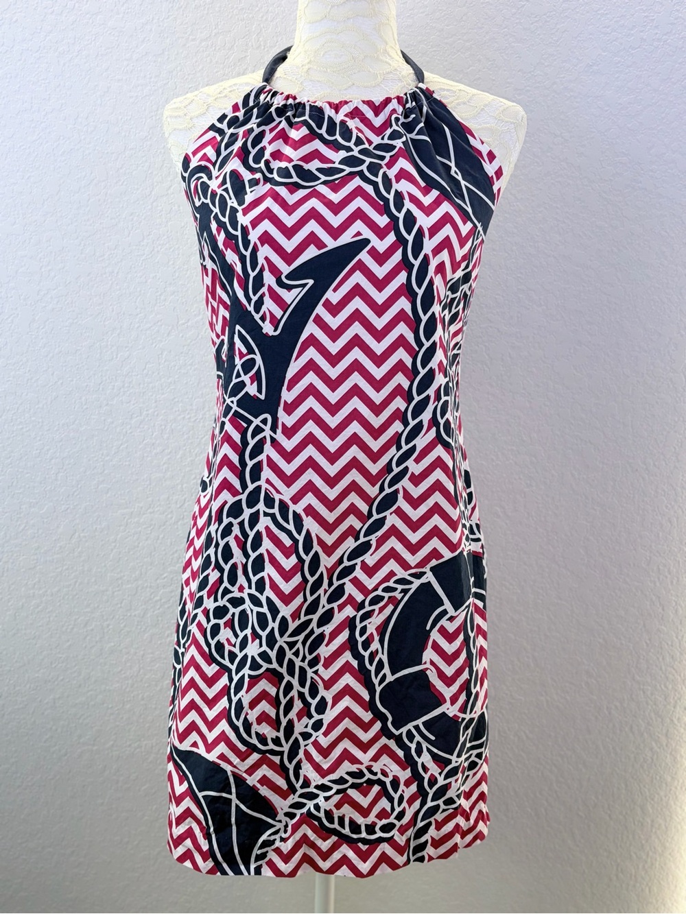 Vineyard Vines Navy & Red Nautical Sailor Print Cotton Halter Dress Size 4